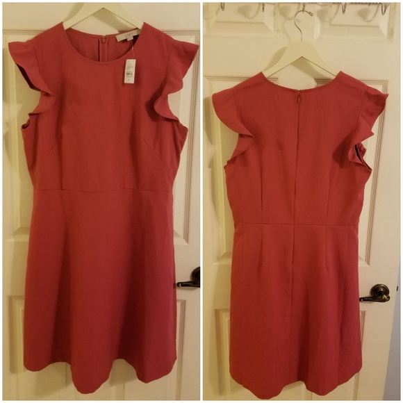 NWT Loft Flutter Flare Dress Shaded Rose - Picture 2 of 7